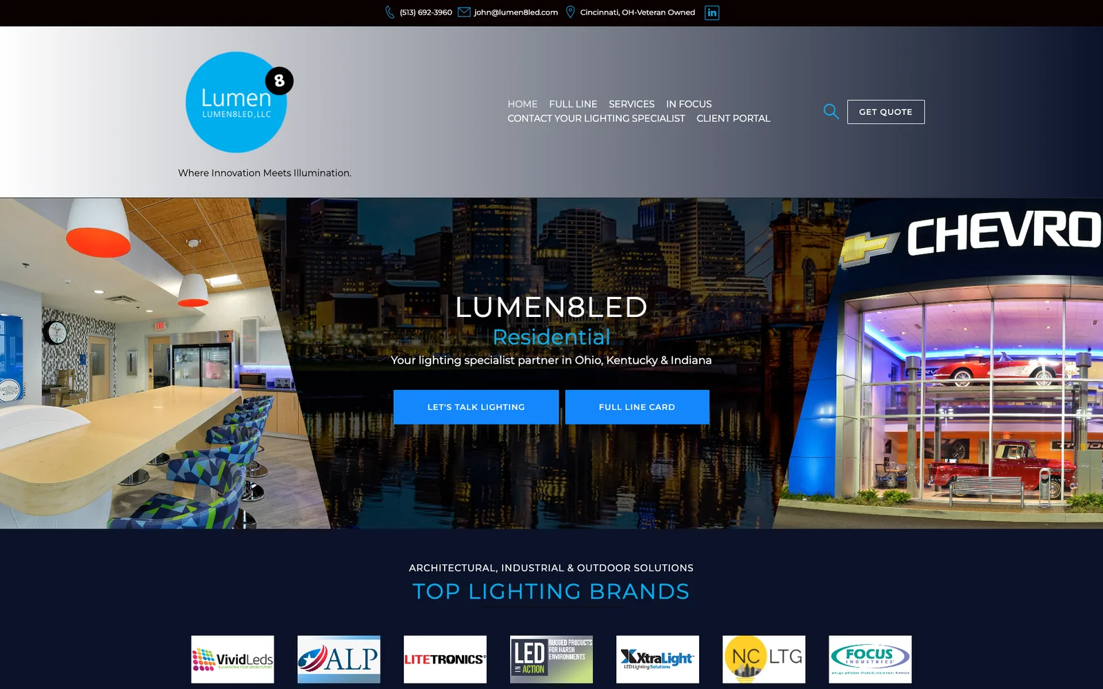B2B website SEO Cincinnati: the Lumen8 LED homepage, now indexed