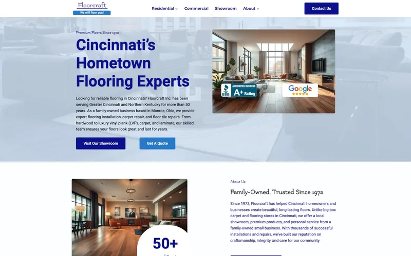 Floorcraft flooring company website, Monroe Ohio
